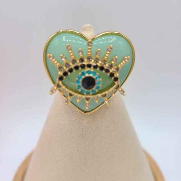 Kurt Geiger Evil Eye Green Stone Heart Cocktail Ring size 7 NWT!  NEW! - Picture 3 of 9